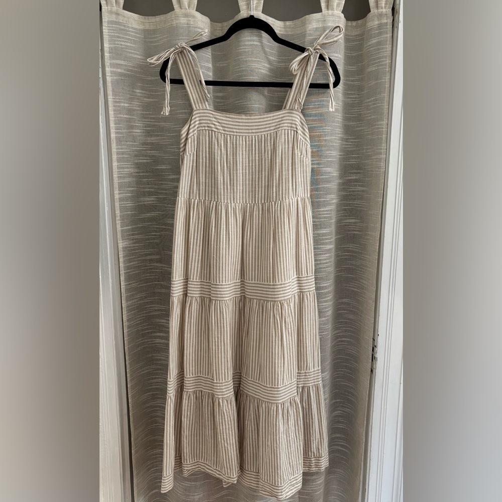 Cream Tiered Midi Sundress with Square Neck